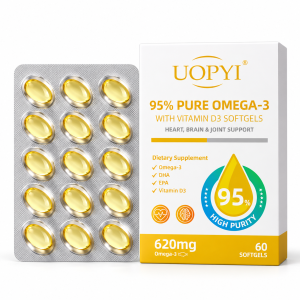 UOPYI Omega-3 Fish Oil + Vitamin D3 Softgels, 620 mg Omega-3, 60 Softgels